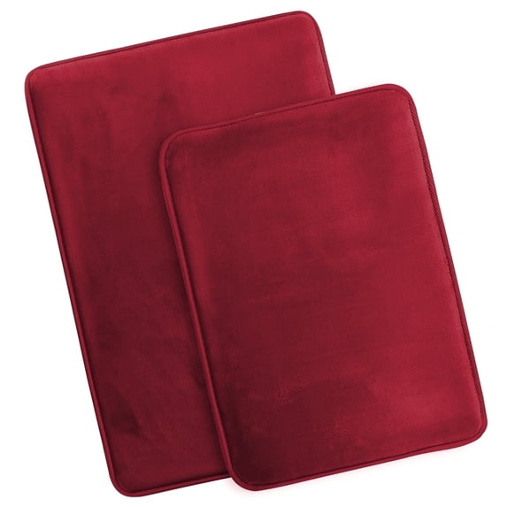 Nestl Set of 2 Absorbent Memory Foam Bath Mat Set Bathroom Rugs, Red, Large Size 20"x32" Small Size 17”x24”