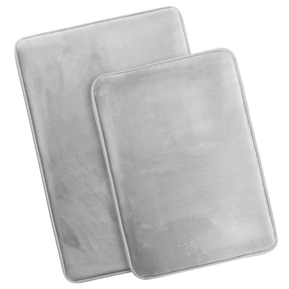 Nestl Set of 2 Absorbent Memory Foam Bath Mat Set Bathroom Rugs, Silver, Large Size 20"x32" Small Size 17”x24”