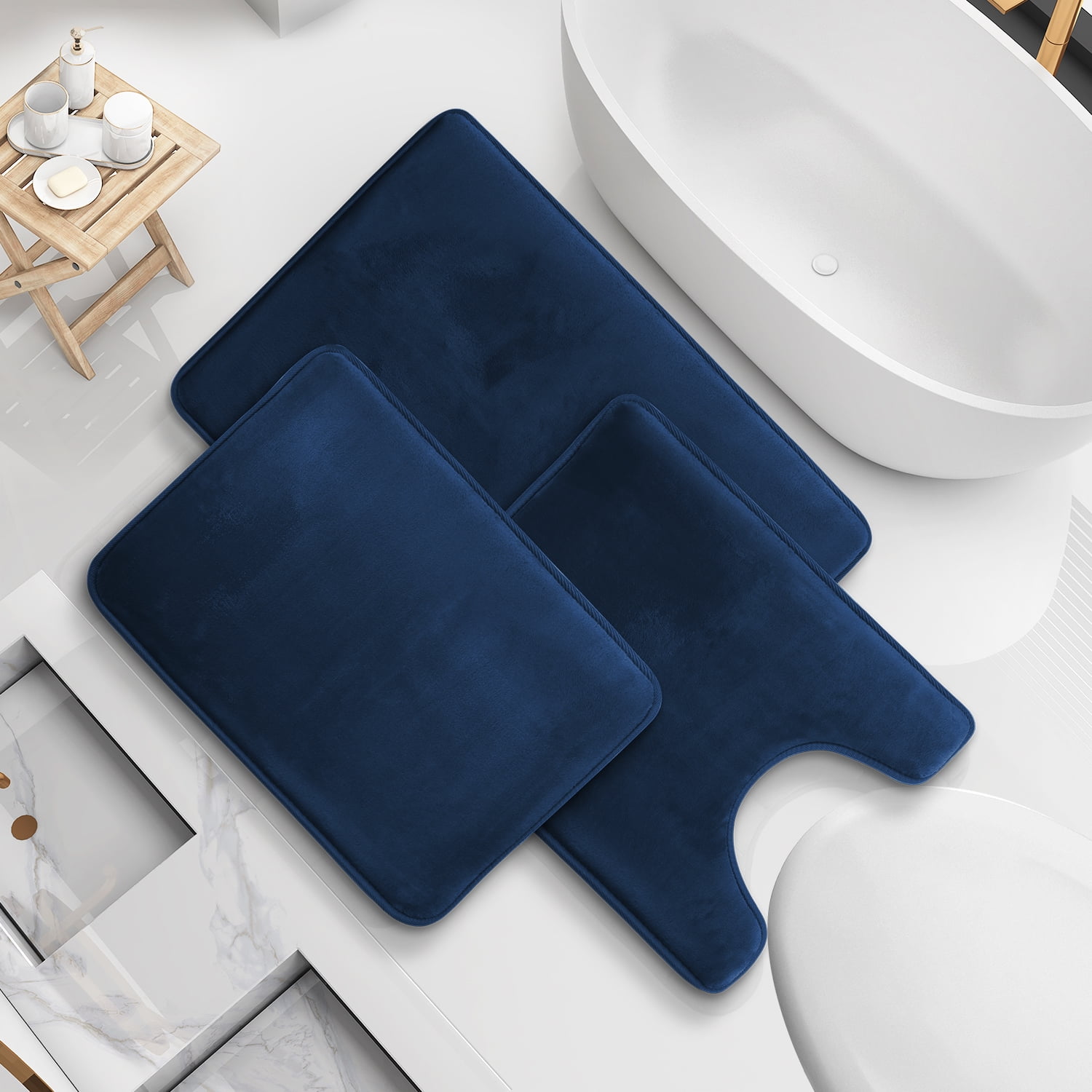 Nestl Set of 3 Absorbent Memory Foam Bath Mat Bathroom Rugs, Blue, Large 20\x32\, Small 17\x24 ...