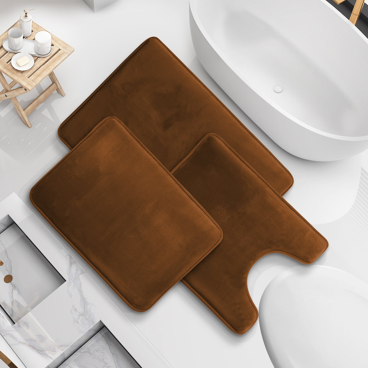 Nestl Set of 3 Absorbent Memory Foam Bath Mat Bathroom Rugs, Brown ...