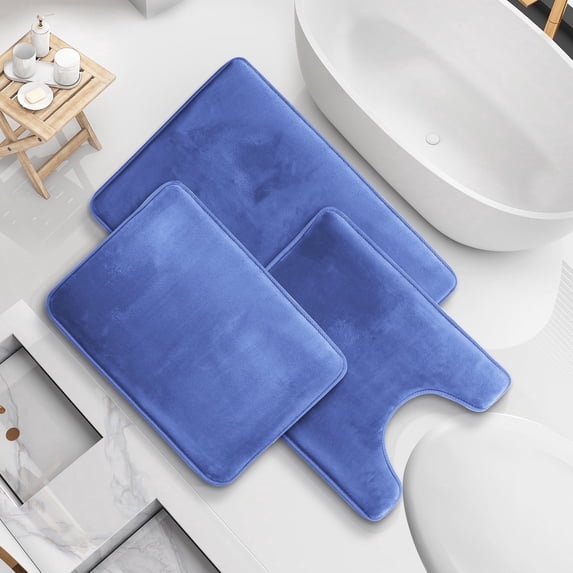 Nestl Set of 3 Absorbent Memory Foam Bath Mat Set Bathroom Rugs, Calm Blue, Large 20"x32", Small 17"x24", Contour 24"x20"