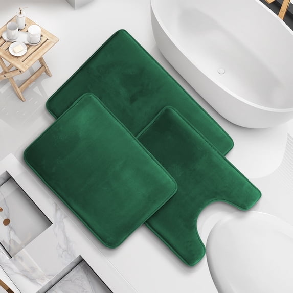 Nestl Set of 3 Absorbent Memory Foam Bath Mat Set Bathroom Rugs, Hunter Green, Large 20"x32", Small 17"x24", Contour 24"x20"