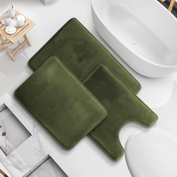 Nestl Set of 3 Absorbent Memory Foam Bath Mat Set Bathroom Rugs, Sage, Large 20"x32", Small 17"x24", Contour 24"x20"
