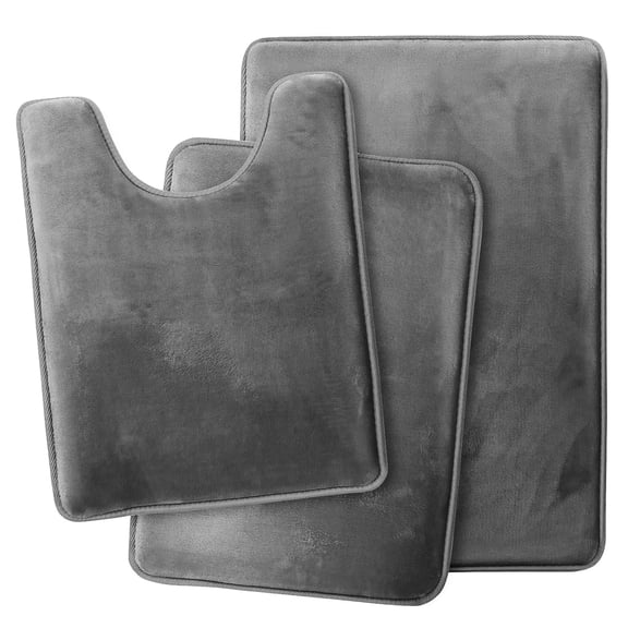3-Piece Memory Foam Bath Mat Set - Ultra Soft, Non-Slip & Absorbent Bathroom Rugs - Machine Washable, 3 Convenient Sizes(Gray)
