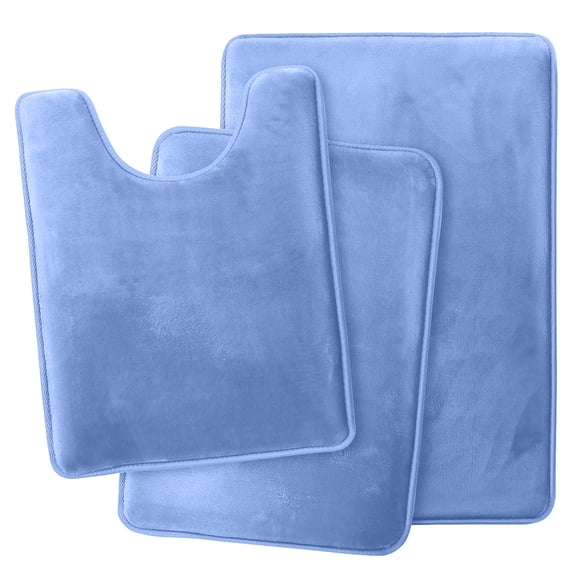 3-Piece Memory Foam Bath Mat Set - Ultra Soft, Non-Slip & Absorbent Bathroom Rugs - Machine Washable，3 Convenient Sizes(Calm Blue)