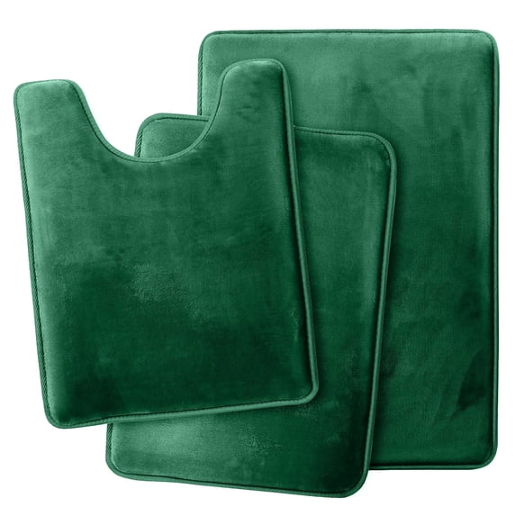 3-Piece Memory Foam Bath Mat Set - Ultra Soft, Non-Slip & Absorbent Bathroom Rugs - Machine Washable, 3 Convenient Sizes(Hunter Green)