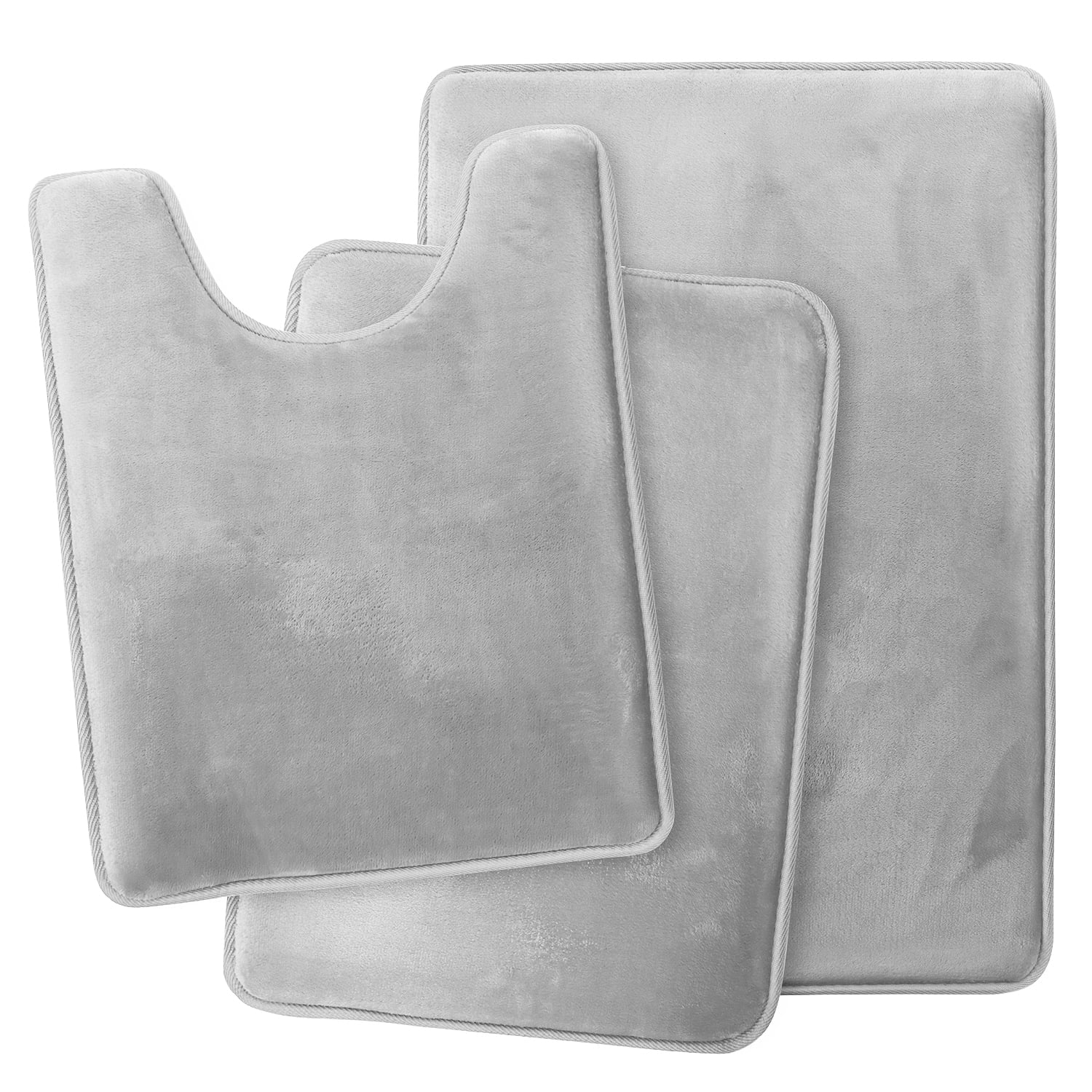 3-Piece Memory Foam Bath Mat Set - Ultra Soft, Non-Slip & Absorbent Bathroom Rugs - Machine Washable, 3 Convenient Sizes(Light Gray)