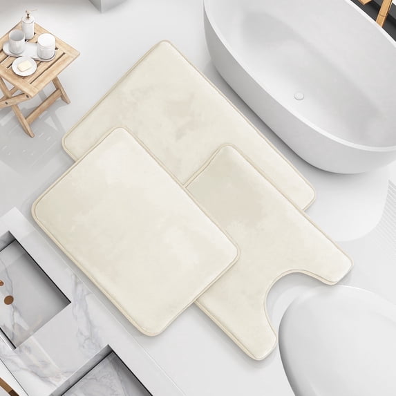 Nestl Set of 3 Absorbent Memory Foam Bath Mat Set Bathroom Rugs, White , Large 20"x32", Small 17"x24", Contour 24"x20"