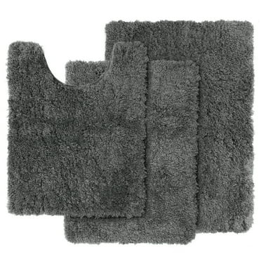 Nestl Shaggy Bath Rug, Non Slip Bathroom Rug, Small Medium and Contour (20"X32", 20"X24", 17"X24"), Gray