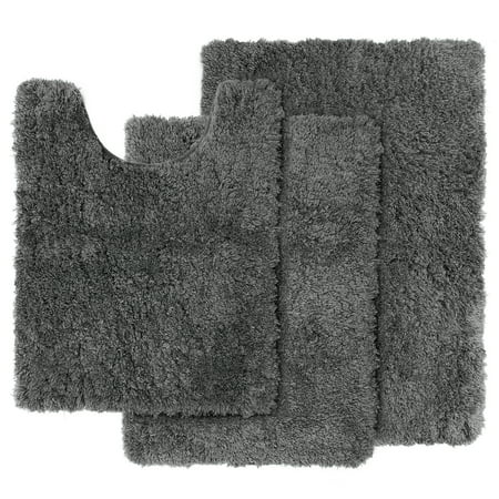 Nestl Shaggy Bath Rug, Non Slip Bathroom Rug, Small Medium and Contour (20"X32", 20"X24", 17"X24"), Gray