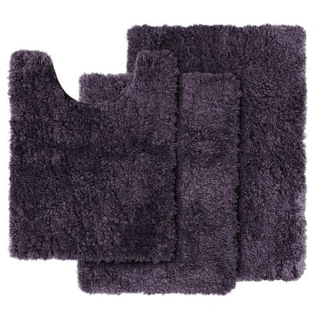 Nestl Purple Eggplant Microfiber, Rubber Backing Bath Rugs, Small/Medium/Contour, Non-Slip (3 Count)