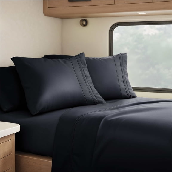 Nestl Sheets Set, Instantly Soft, Deep Pocket 4 Piece, Luxury Soft Microfiber RV Short Queen Sheets Set, Black Black