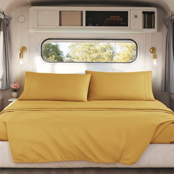 Nestl Sheets Set, 1800 Series Deep Pocket 4 Piece, Luxury Soft Microfiber RV Short Queen Sheets Set, CUSTARD MELLOW YELLOW