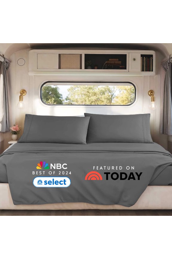 RV/Short Queen Bed Sheets Set, Bedding Sheets Set for Campers, Luxury Soft Microfiber, Stone Gray