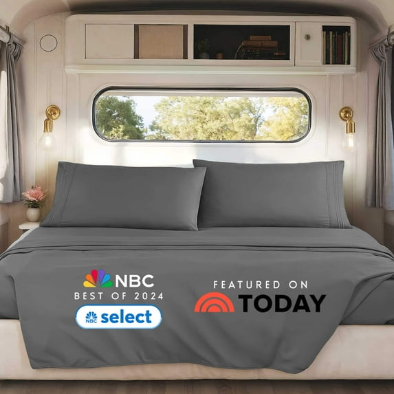 Nestl Sheets Set, 1800 Series Deep Pocket 4 Piece, Luxury Soft Microfiber RV Short Queen Sheets Set, Charcoal Stone Gray Charcoal Stone Gray