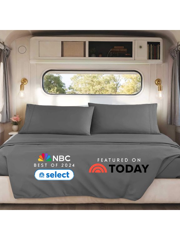 Sheets Set, 1800 Series Deep Pocket 4 Piece, Luxury Soft Microfiber RV Short Queen Sheets Set, Charcoal Stone Gray Charcoal Stone Gray