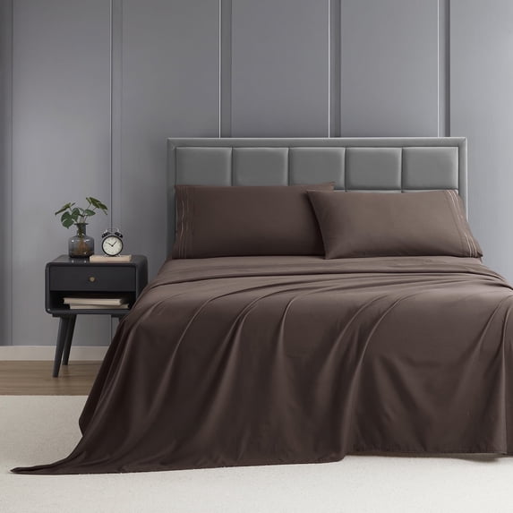 Nestl Sheets Set, Instantly Soft, Deep Pocket 4 Piece, Luxury Soft Microfiber RV Short Queen Sheets Set, Chocolate Brown Chocolate Brown