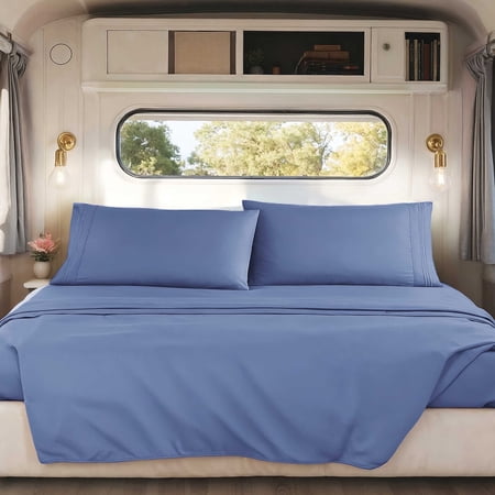 Nestl Sheets Set, 1800 Series Deep Pocket 4 Piece, Luxury Soft Microfiber RV Short Queen Sheets Set, SILVER GRAY