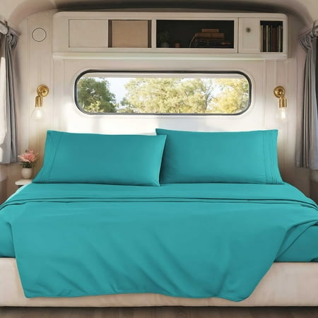 Nestl Sheets Set, 1800 Series Deep Pocket 4 Piece, Luxury Soft Microfiber RV Short Queen Sheets Set, TEAL BLUE