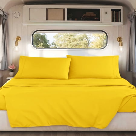 Nestl Sheets Set, 1800 Series Deep Pocket 4 Piece, Luxury Soft Microfiber RV Short Queen Sheets Set, YELLOW