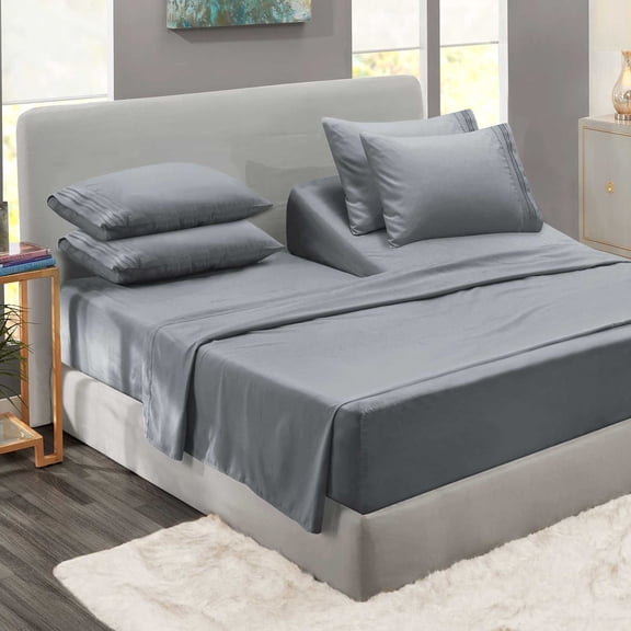 Nestl Split Head King Sheets Set, 1800 Series, 6 Piece Deep Pocket Sheets, Luxury Soft Microfiber Split Head King Size Bed Sheets Set, Gray