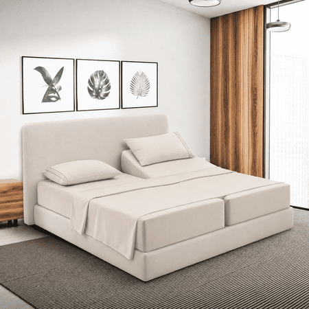 Nestl Split King Sheet Sets, 1800 Series Deep Pocket 5 Piece, Luxury Soft Microfiber Bed Sheet Sets, BEIGE CREAM