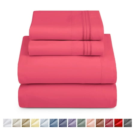 Nestl Split King Sheet Sets, 1800 Series Deep Pocket 5 Piece, Luxury Soft Microfiber Bed Sheet Sets, CORAL PINK