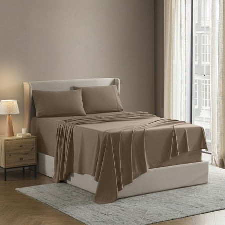 Nestl Split King Sheet Sets, 1800 Series Deep Pocket 5 Piece, Luxury Soft Microfiber Bed Sheet Sets, TAUPE SAND sheets
