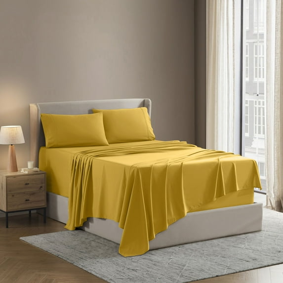 Nestl Split King Sheet Sets, 1800 Series Deep Pocket 5 Piece, Luxury Soft Microfiber Bed Sheet Sets, YELLOW sheets