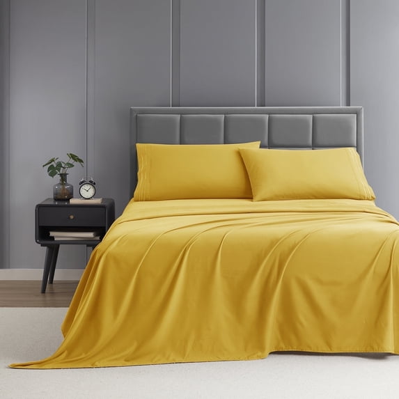 Nestl Split King Sheets For Adjustable Bed, 5 Piece Instantly Soft, Soft Microfiber Deep Pocket Split King Sheets Set, Yellow