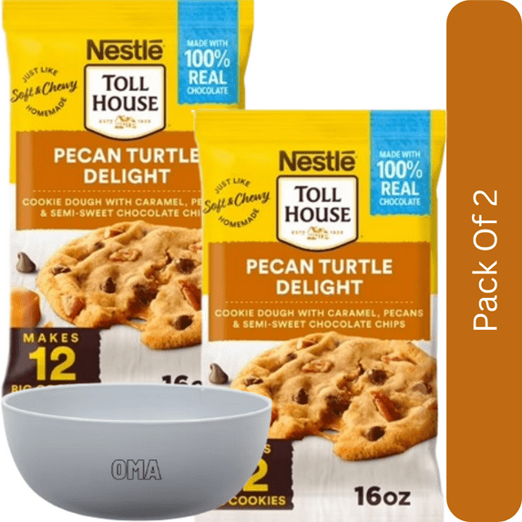 Nestlé Toll House Pecan Turtle Delight Cookie Dough – 16 oz Container-2pk, With White Bowl By OMA