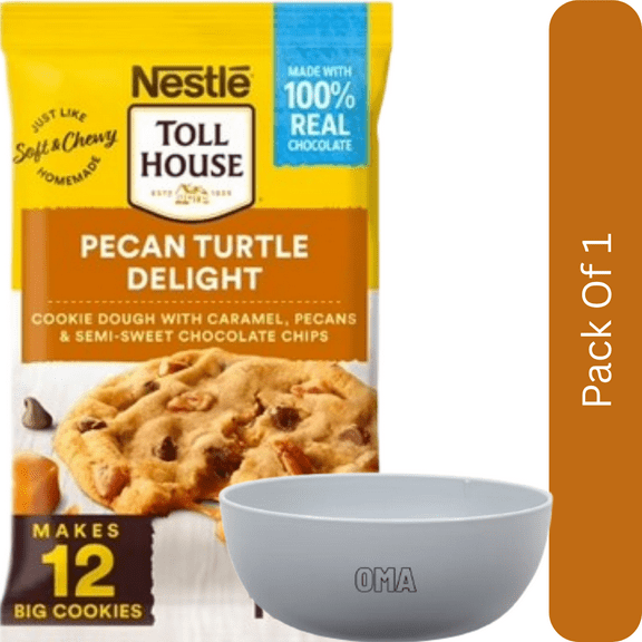 Nestlé Toll House Pecan Turtle Delight Cookie Dough – 16 oz Container- With White Bowl By OMA