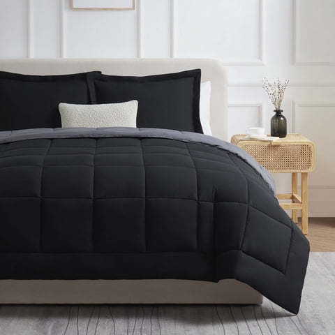Nestl Twin Comforter Sets, 2 Piece Bed in a Bag, Reversible Down Alternative Bedding Set, Black & Gray