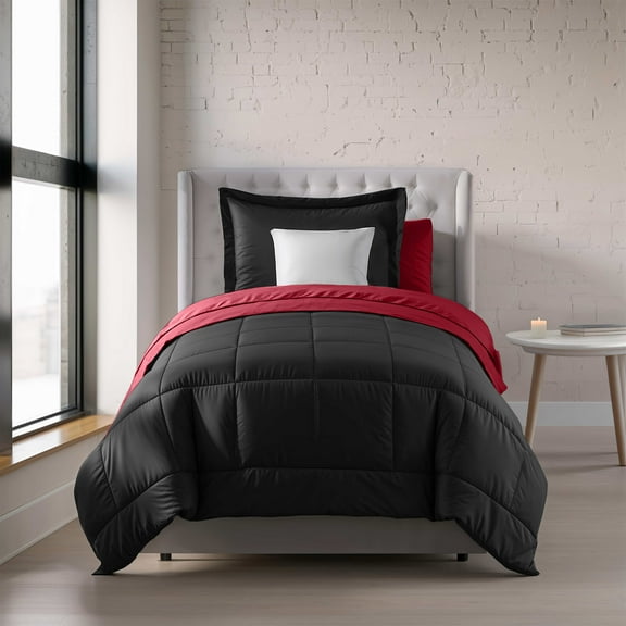 Nestl Twin Comforter Sets, 2 Piece Bed in a Bag, Reversible Down Alternative Bedding Set, Burgundy & Black