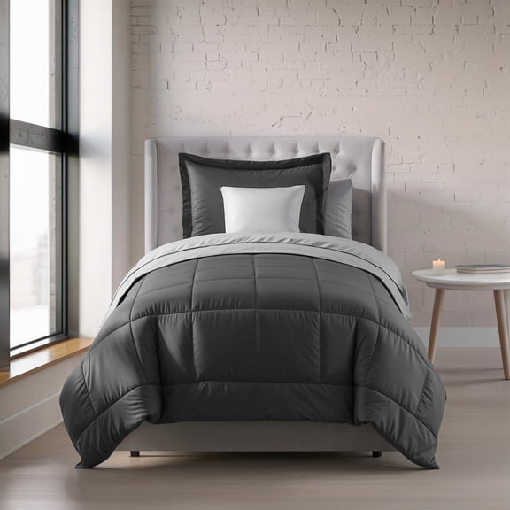 Nestl Twin Comforter Sets, 2 Piece Bed in a Bag, Reversible Down Alternative Bedding Set, Gray & Light Gray