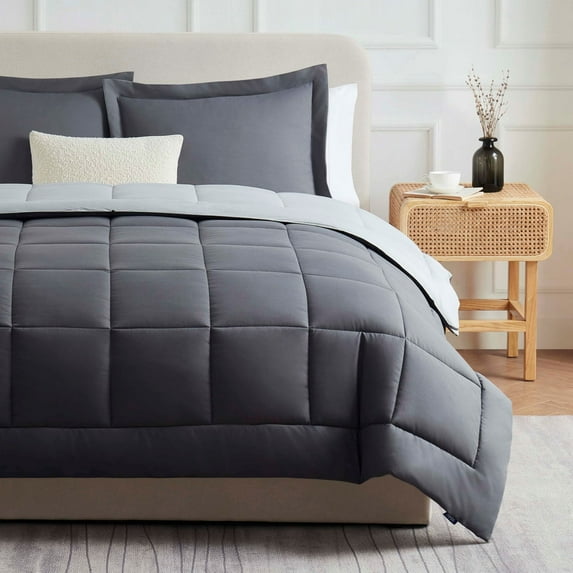 Nestl Twin Comforter Sets, 2 Piece Bed in a Bag, Reversible Down Alternative Bedding Set, Gray & Light Gray