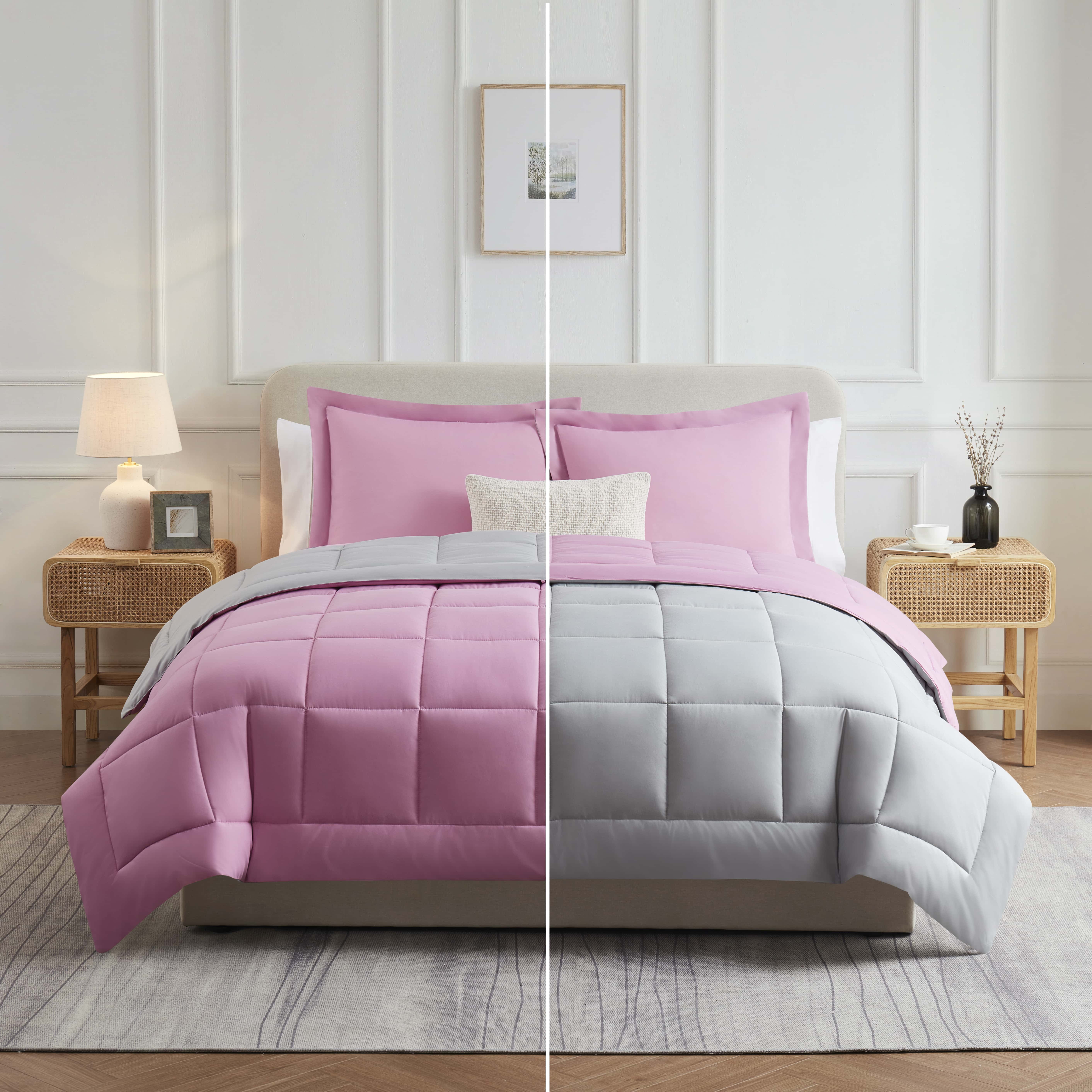 Twin Reversible Pink and Gray Microfiber Duvet