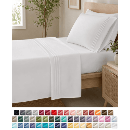 Nestl Twin Sheets Sets, 3 Piece 1800 Series, Deep Pocket Twin Bedding, Soft Microfiber Kids Bedding Set, White