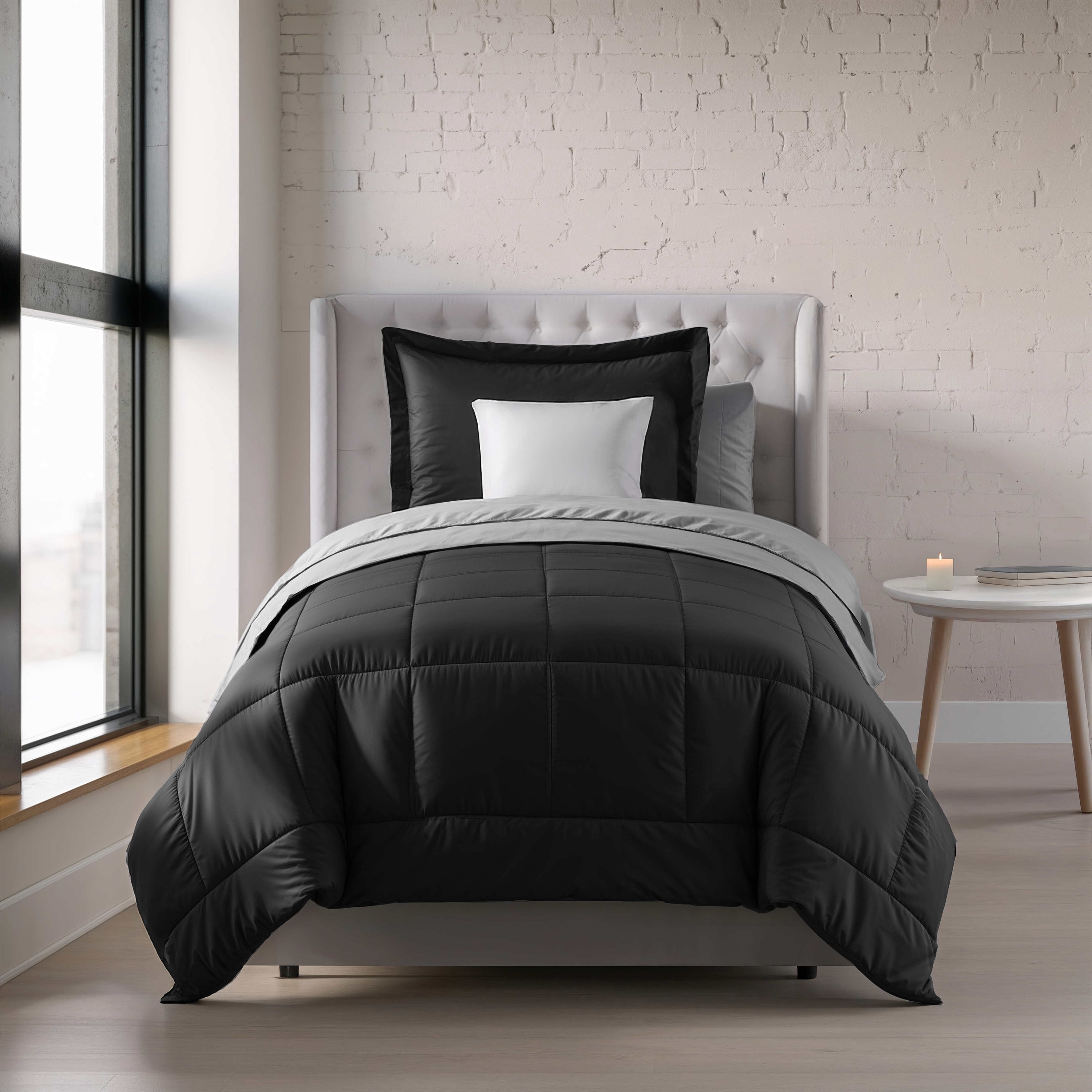 Nestl Twin Xl Comforter Sets, 2 Piece Bed in a Bag, Reversible Down Alternative Bedding Set, Black & Gray
