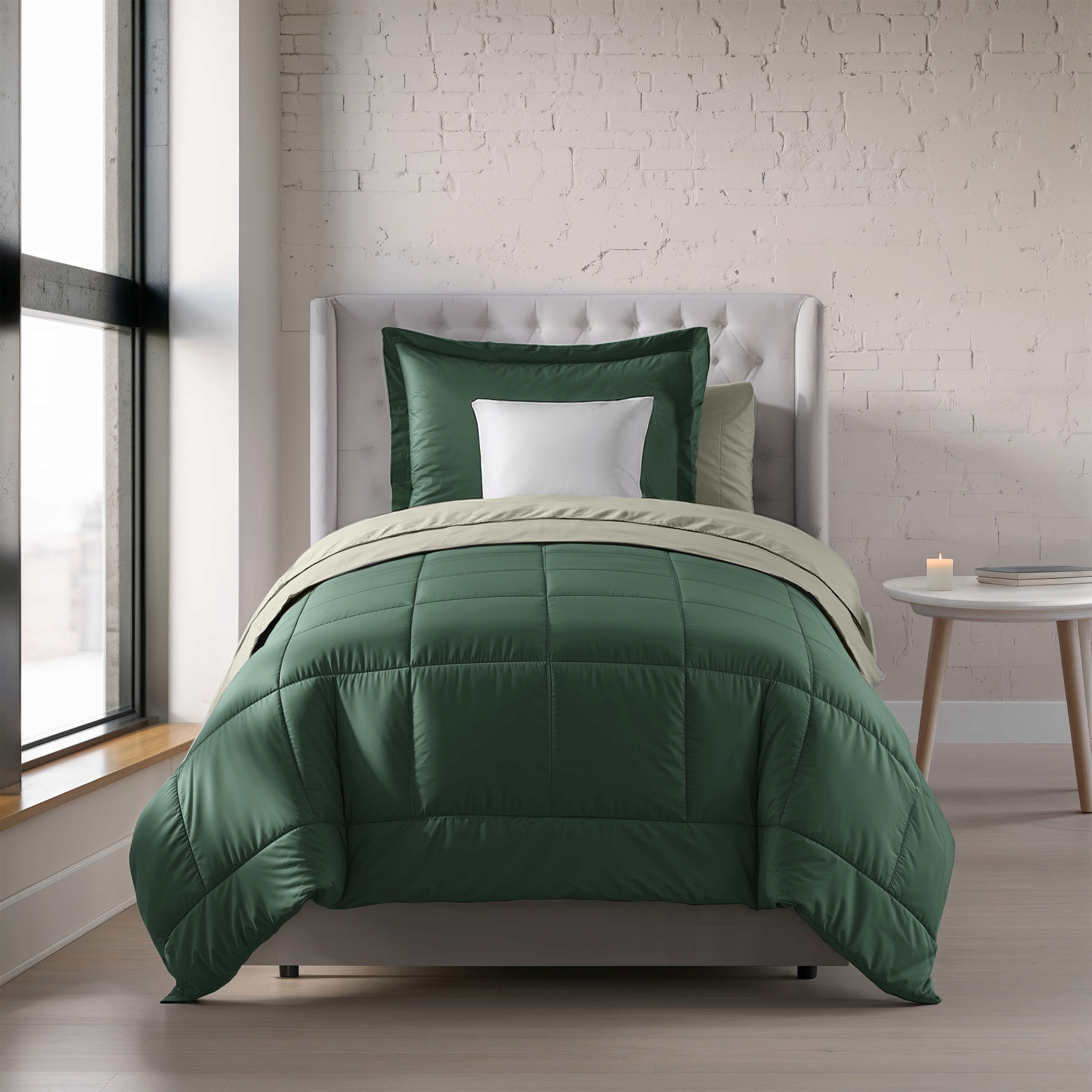 Nestl Twin XL Comforter Set, Hunter and Sage Green, Down Alternative ...