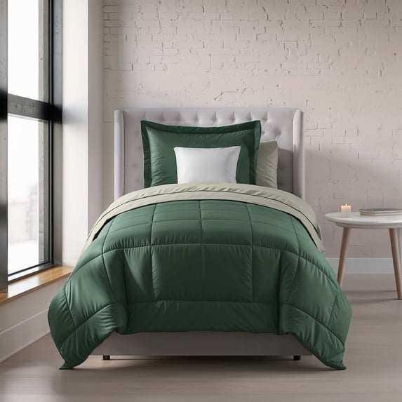 Nestl Twin Xl Comforter Sets, 2 Piece Bed in a Bag, Reversible Down Alternative Bedding Set, Hunter & Sage Green