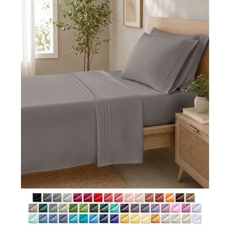 Nestl Twin XL Sheets Sets, 3 Piece 1800 Series, Deep Pocket Dorm Sheets, Twin XL Dorm Bedding, Gray