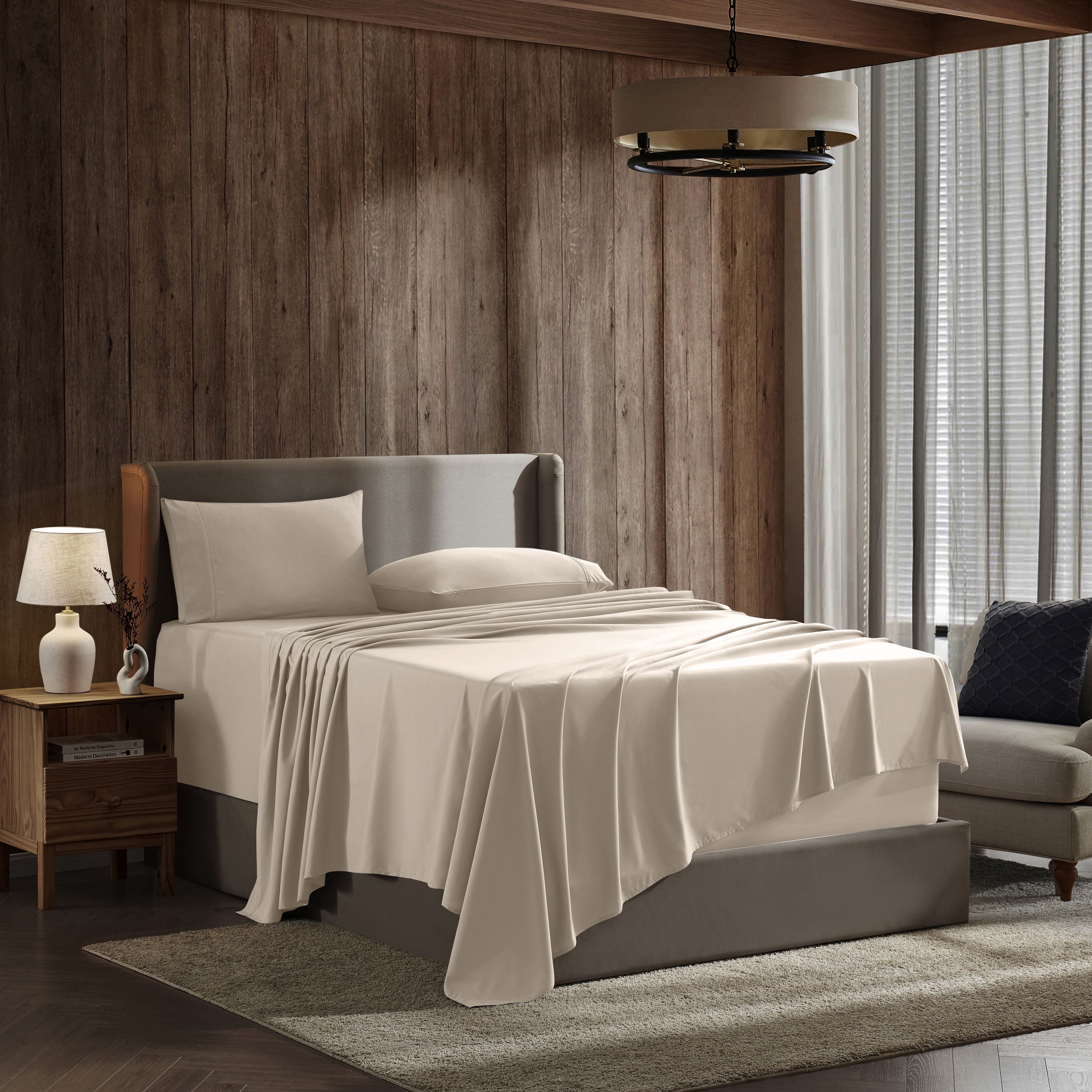 Twin XL Beige Cream Microfiber Deep Pocket Sheet Set
