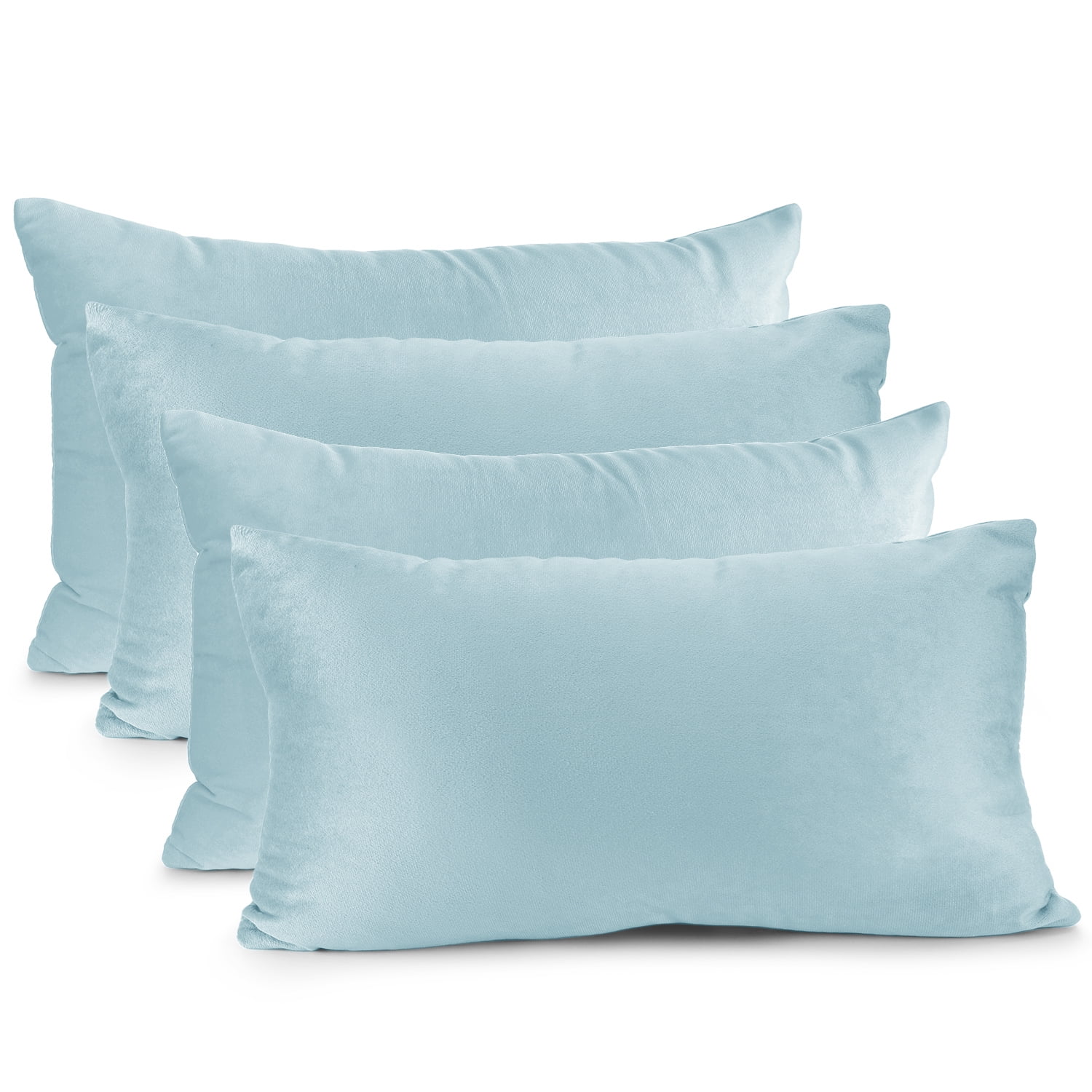 Nestl Velvet Throw Pillow Covers Solid Rectangle Soft Decorative Pillow Cover for Sofa, 12" x 20", Aqua, Pack of 4