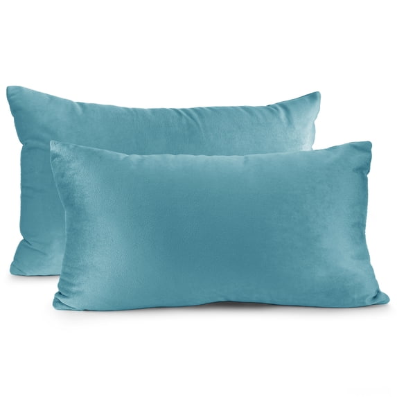 Nestl Velvet Throw Pillow Covers Solid Rectangle Soft Decorative Pillow Cover for Sofa, 12" x 20", Beach Blue, Pack of 2