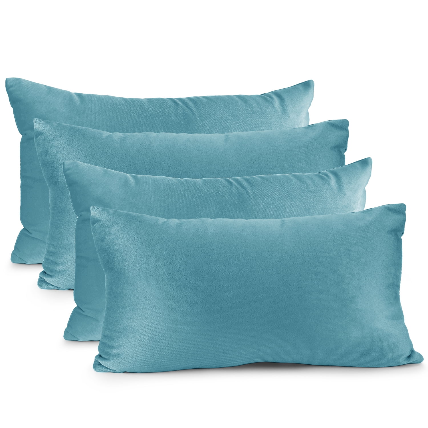 Nestl Velvet Throw Pillow Covers Solid Rectangle Soft Decorative Pillow Cover for Sofa, 12" x 20", Beach Blue, Pack of 4