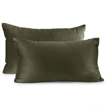 Nestl Velvet Throw Pillow Covers Solid Rectangle Soft Decorative Pillow Cover for Sofa, 12" x 20", Khaki, Pack of 2
