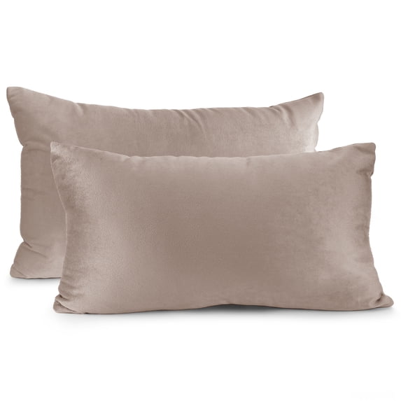 Nestl Velvet Throw Pillow Covers Solid Rectangle Soft Decorative Pillow Cover for Sofa, 12" x 20", Taupe, Pack of 2