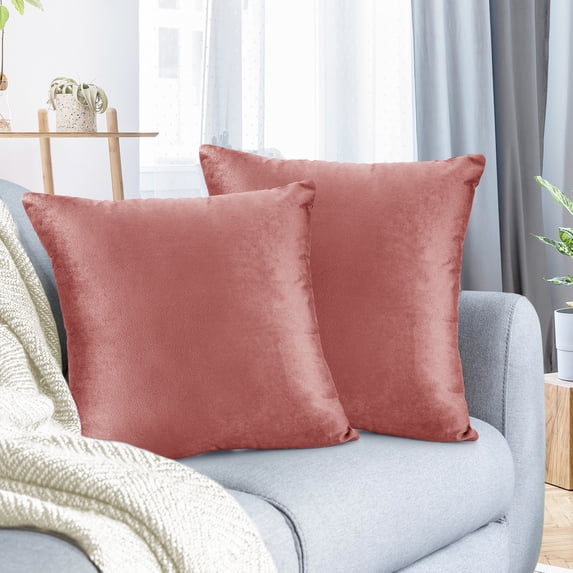 Nestl Velvet Throw Pillow Covers Solid Square Soft Decorative Pillow Cover for Sofa, 16" x 16", Misty Rose, Pack of 2