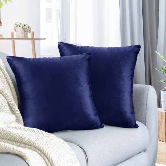 Nestl Velvet Throw Pillow Covers Solid Square Soft Decorative Pillow Cover for Sofa, 16" x 16", Royal Blue, Pack of 2